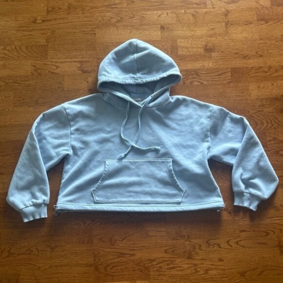 American Eagle Sweatshirt Ahh-Mazingly Soft Cropped Hoodie Light Blue Cinch m - Picture 1 of 5